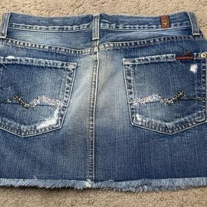 SEVEN FOR ALL MANKIND VINTAGE DENIM SKIRT w/DAZZLING SWAROVSKI CRYSTALS SIZE 28
